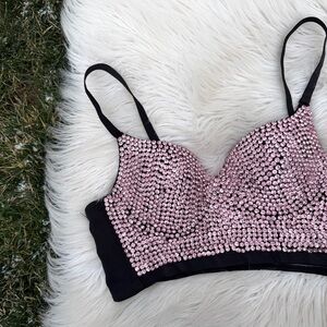 Pink Rhinestone Embellished Selena Style Bralette Crop Top Medium